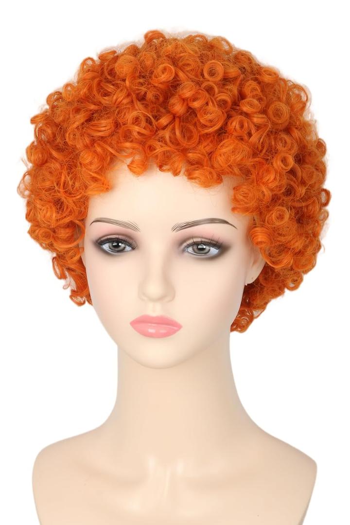 Orange Short Curly Afro Wigs for Girls Halloween Party Costume Cosplay Wig
