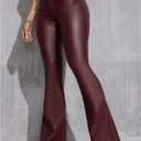 WDIRARA Women's Faux Leather Flare Pants Stretchy Skinny Leggings Bootcut Pants, Large