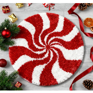 Christmas Bathroom Rug,Christmas Candy Bath Mat,Winter Peppermint Rug Decor,3D Red Round Carpet,NonSlip Absorbent Floor Mat for Tub,Living Room,Bedroom,Festival,Holiday,24 Inch