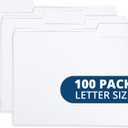 Blue Summit Supplies 100 White File Folders, 1/3 Cut Tab with Assorted Positions, Letter Size, White Paper Folders for Organizing and Easy File Storage, 100 Pack