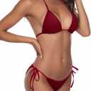 Women Two Piece Bikini Swimsuit Sexy Bathing Suits Halter Triangle Tops String Bikini Sets (Red, S)