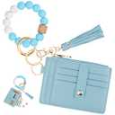 KNGITRYI Wallet Keychain Wristlet for Women,Slim RFID Credit Card Holder Purse Tassel Keychain Bangle Key Ring for Men Women(Light Blue)