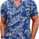 COOFANDY Men's Casual Button Down Shirts Short Sleeve Linen Beach Shirt Cuban Vacation Textured Shirts with Pocket Large