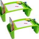 Mind Reader Kids Lap Desk, Portable Activity Tray with Side Storage, Stackable Plastic Desk for Drawing, Snacks, Study, Set of 2, Green