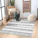 BESTSWEETIE 3x5 Area Rugs for Living Room Washable Moroccan Farmhouse Neutral Geometric Low Pile Non-Slip Soft Print Pattern Rug for Bedroom Kitchen Dining Room Entryway Grey/Black/Navy
