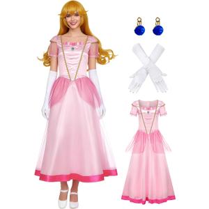 Pink Princess Costume Adult Women Fantasy Ball Gown Royal Cosplay Dress Pink Princess Dress Halloween Party Outfit (XL)