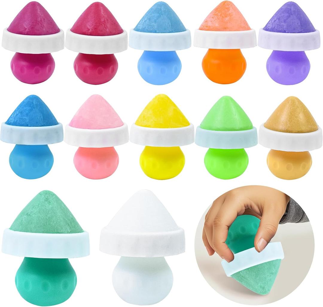 12 PCS Toddler Sidewalk Chalk Easy Grip Washable Colored Chalk for Kids Non Toxic Cone-Shaped Dust Free No Mess On Hands for Paint Doodling Drawing Writing Art Play Chalkborad Indoor Outdoor