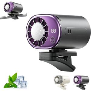 Car Clip on Air Conditioner Fan with Led Display,Portable Mini Cooling System Fans for Car,360Rotation & 3-Speeds Bladeless Clip on Fan,USB Rechargeable Personal Fan for Cars,Work,Camping (Black), Medium
