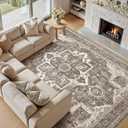 8x10 Washable Area Rugs for Living Room, Large Rug Non Slip Backing Vintage Distressed Stain Resistant Soft Low Pile Indoor Carpet for Bedroom Dining Room Kid & Pet Friendly-Brown