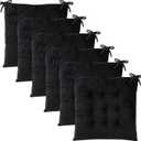 6 Pack Square Seat Cushion Chair Pads for Kitchen Dining Chairs, Soft Comfort Velvet Chair Mat Pillow Cushions with Ties for Office Desk Living Room Tatami 15.5", Black