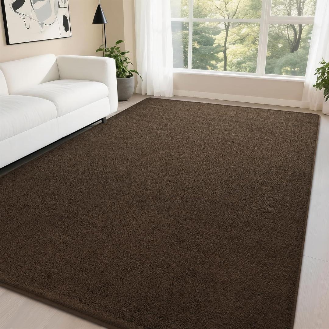 DweIke 6x9 Brown Rugs for Bedroom Living Room, Soft Fluffy Washable Low Pile Solid Color Rug, Non-Slip Throw Carpets for Kids Boys Girls Dorms Nursery Classroom Home Decor
