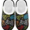 Fisyme Video Game Slippers for Women Girls, Soft Memory Foam Non-Slip Indoor House Slippers Home Shoes for Bedroom Hotel Travel Spa (M)