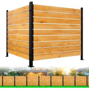 3 Panels No-Dig Wooden Privacy Fence Screen 42.1"x39.8" Outdoor AC & Trash Bin Cover for Patio