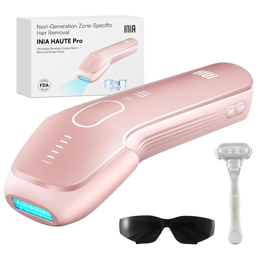 INIA Laser Hair Removal with Ice-Cooling Care for Women and Men, HAUTE Pro Painless at-Home IPL Hair Remover for Coarse Hair in Bikini All Body Areas, Latest Generation for Effective Results (Pink)