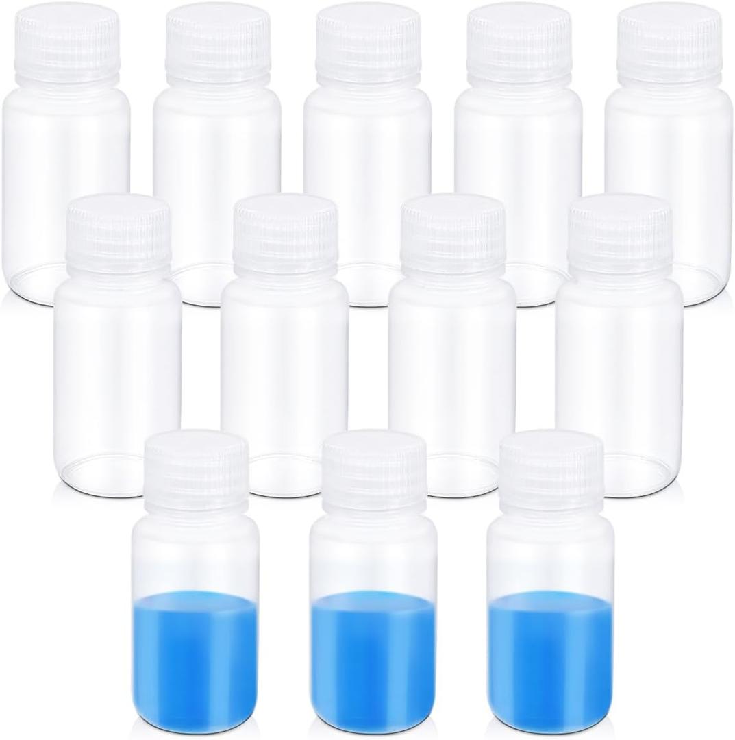 12 Pack 2oz Plastic Bottles with Lids - Wide Mouth BPA-Free Leak-Proof Sample Containers for Lab Reagents, Pills, Cosmetics, Travel Toiletries & Essential Oils Storage (Transparent, 2OZ/60ML)