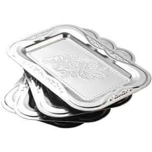 4-Pack Small Silver Serving Trays Set - ZENOVLUX Lightweight Bow Floral Engraved Mirror Decorative Tray, 11.4" x 7" Party Platters for Easter, Food, Appetizer, Charcuterie, Cookies, Desserts