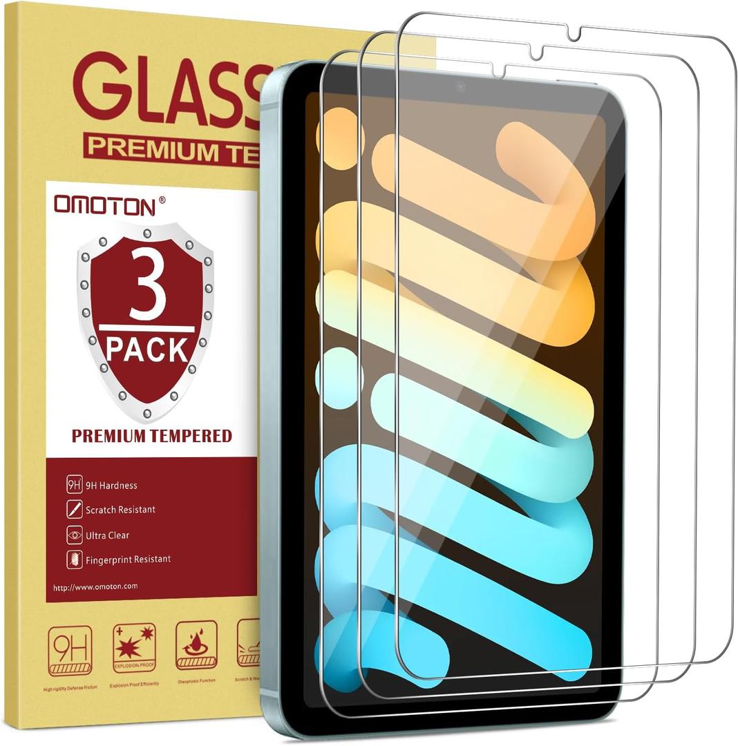 OMOTON [3 Pack] Screen Protector for iPad Mini 6/7 (6th/7th Generation, 8.3 Inch) - Tempered Glass for iPad Mini 6th Generation 2021/iPad Mini 7th Generation 2024, Case Friendly/High Definition/Apple Pencil Compatible