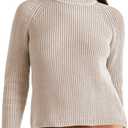 Hixiaohe Women's Sweater 2026 Fall Fisherman Knit Pullover Cascual Solid Color Crewneck Long Sleeve Sweater Top (Large, Cement-marl)