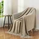 Chenille Throw Blanket for Couch with Tassels,50"X60" Soft Cozy Lightweight Knitted Boho Decorative Blankets for Bed and Sofa,Taupe