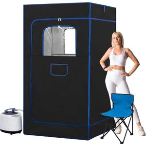 Portable Sauna, Full Size, Steam Tent Sauna Box with 3.0L Steamer, Remote Control, Folding Chair, 9 Levels