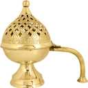 SATVIK 1 Pc Pure Brass Antique Incense Holder Dhuni Burner with Long Brass Handle Handheld Puja Dhuna Loban Burner Pooja Agarbatti Dhoop Pot Dhuni Stand Indian Housewarming Return Gift Items Bulk