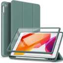 SURITCH for iPad 9th/8th/7th Generation, iPad 10.2 Case, [Built in Screen Protector] [Pencil Holder] Lightweight Leather Smart Cover and Magnetic Trifold Stand for iPad 2021/2020/2019-Midnight Green