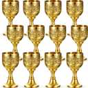 Nosiny 12 Pcs Mini Chalice Goblet Vintage Gold Copper Wine Small Chalice Cup Medieval Wine Glasses Zinc Alloy Flower Embossed Shot Glasses for First Communion Altar Drinking (1 oz)