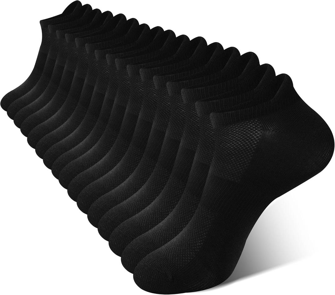 BAMBOO COOL Men's Ankle Socks Athletic Low Cut Heel Tab Cushioned Moisture Wicking, Running Arch Support Breathable, 8 Pack (Black, L)