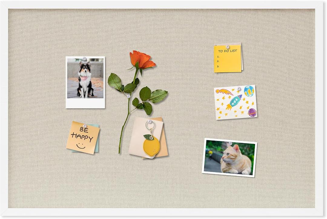 DAHAPYBOO Cork Board with Linen White,Bulletin Board 30"x20" Hanging Corkboards for Office Home School Message Board or Vision Board Decoration.