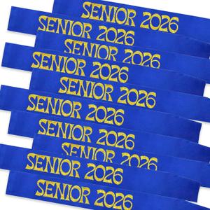 Senior 2026 Sash Set of 10, Royal Blue Graduated Sash with Gold Glitter Letter Senior Class 2026 for Graduation Celebrations Decorations