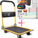 Push Cart Dolly by Wellmax, Moving Platform Hand Truck, Foldable for Easy Storage and 360 Degree Swivel Wheels with 330lb Weight Capacity, Yellow Color with Bungee Cord Set