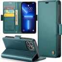 for iPhone 13 Pro Case, Premium PU Leather Wallet Case Flip Cover with [RFID Blocking][Card Holder][Stand Function] Shockproof Protective for iPhone 13 Pro 6.1 inch, Blue-Green