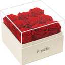 Rosaura Square Preserved Roses Gift Box - Real Forever Flowers in Clear Acrylic Lid, Valentine's for Women (Red, 9 Roses)