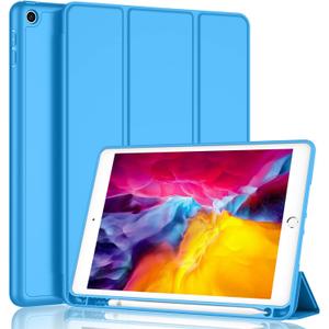 iPad 9.7 Case (2018/2017 Model, 6th/5th Generation), Smart Cover with Pencil Holder and Soft Baby Skin Silicone Back and Full Body Protection, Auto Wake/Sleep Cover (Ocean Blue)