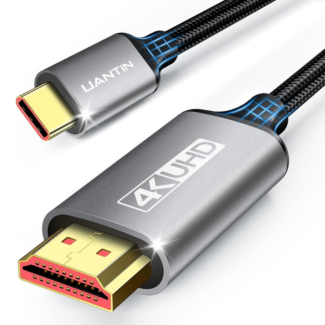 UANTIN USB C to HDMI Cable 6Ft | 4K High-Speed USB 3.1 Type-C to HDMI Cord [Thunderbolt 3/4/5 Compatible] with MacBook, Galaxy S9 to S24, iPhone 15/16, iPad Pro, iMac, Surface