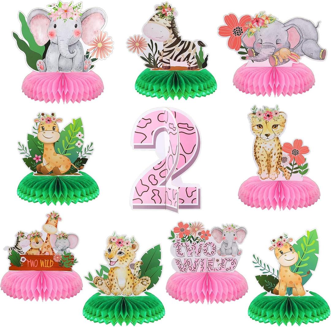 Ireer 10 Pcs Two Wild Birthday Party Decorations Safari Table Centerpiece Jungle 2nd Animals Safari Centerpieces for Tables Animals 3D Table Decor for Boy Girl Birthday Baby Shower Party Supplies