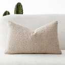 Foindtower Textured Boucle Throw Pillow Covers Accent Solid Lumbar Pillow Cases Cozy Soft Decorative Couch Cushion Case for Chair Sofa Bedroom Living Room Home Decor, 12 x 20 Inch,Beige Oatmeal