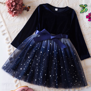 Girl Long Sleeve Dress Fall Winter Princess Causal Dresses, Blue, Size 3Y