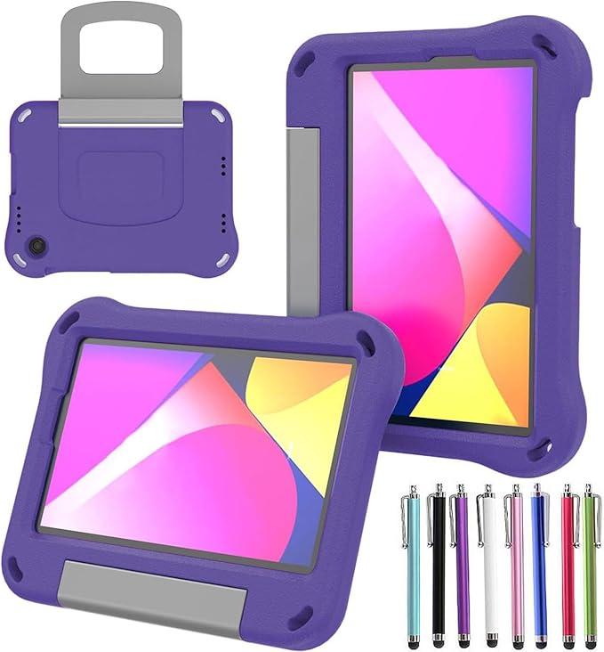 Case for TCL Tab 8V/Tab 8 LE/Tab 8 Plus/Tab 8 WiFi/Tab 8 SE (9137W, 9132X, 9138S, 6048E, 91232X1) - Shockproof Lightweight Protective EVA Kids Kickstand Cover Case + 1 Stylus (Purple)