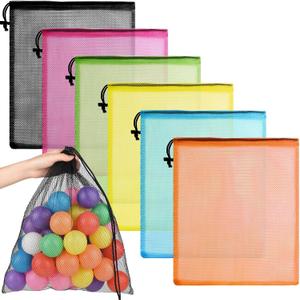 PLULON 6 Pcs Mesh Bag Drawstring Mesh Laundry Bags, 18 x 12 Inch Nylon Drawstring Bag for Pool Beach Ball Toys Storage Bag for Collecting Travel Sports Gym (Multicolor)