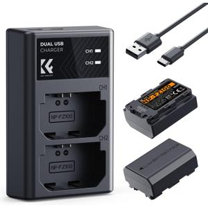 K&F CONCEPT NP-FZ100 2280mAH Battery and Dual Slot Charger Set for Sony A7iii, A7iv, A7C, A6700, A6600, ZV-E1, ZV-E10ii, FX3, FX30, A9, Alpha 9, Alpha 9S, A9S, A7R3, A7R4 Camera Batteries