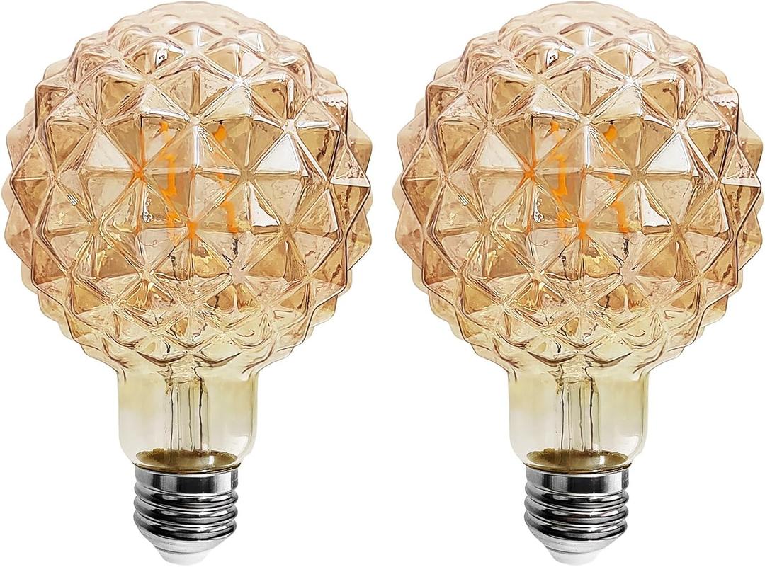 G30 Pineapple Shaped LED Edison Bulbs, 4W Globe Dimmable Big Vintage Decorative Lights 40 Watt Equivalent, 2700K Warm White G95 Amber Glass Crystal Fancy Unique Round Bulb for Light Fixture