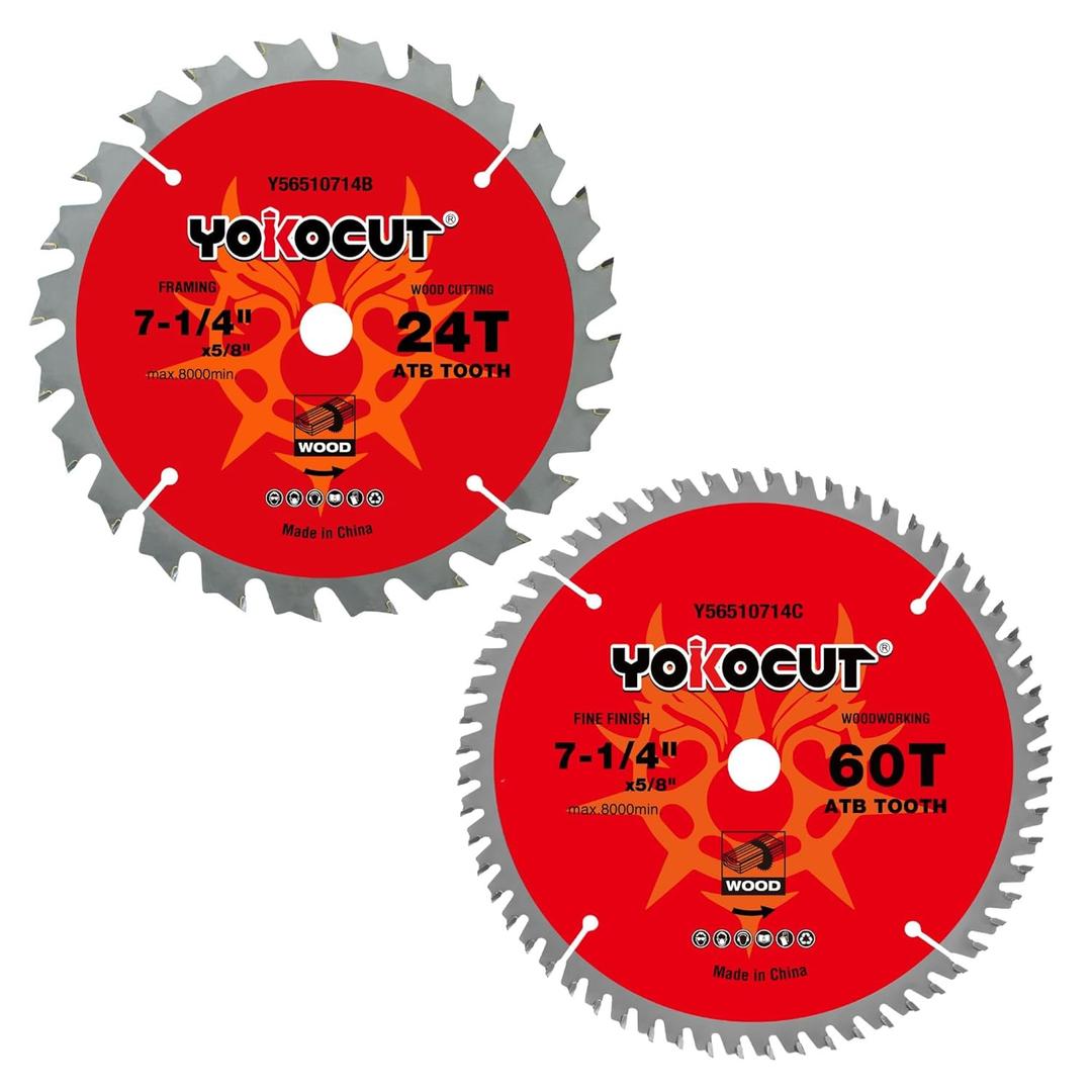 7-1/4 Inch Circular Saw Blade, 24T for Framing, 60T for Fine Finish Wood Cutting,Tungsten Carbide Tooth with 5/8" Arbor - 2 Pack