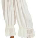 Women Lace Long Bloomers Pants Elastic Waist Y2k Ruffle Pettipants Slip Cute Pantaloons Pumpkin Pants (Small, White)