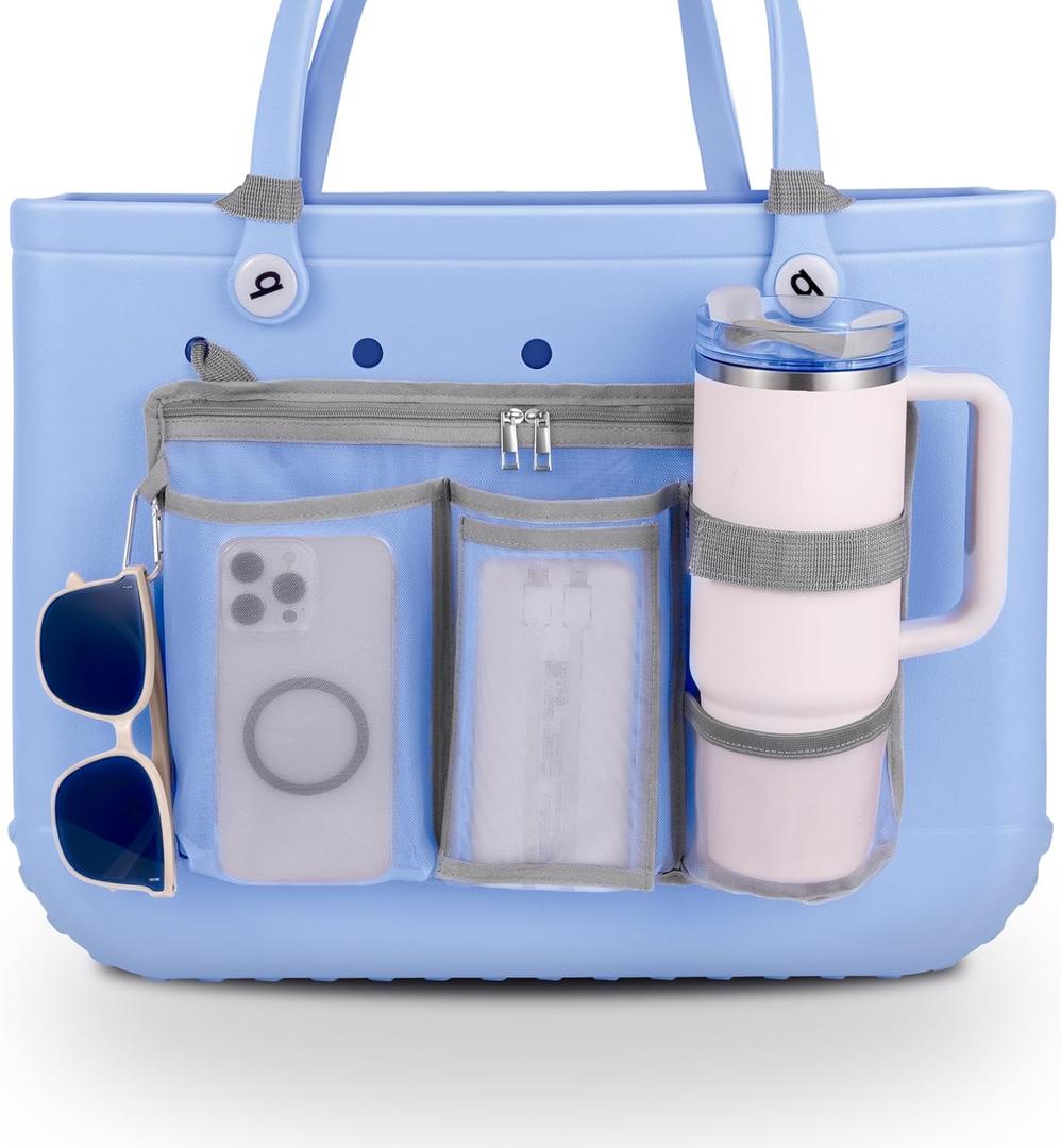 OUTXE Cup Phone Organizer Holder for Bogg Bag compatible with Stanley Yeti Owala, Univesal Storage Mesh Divider Organizing Insert Pouch for XL M Bog Beach Rubber Tote Bag Accessories (Gray)