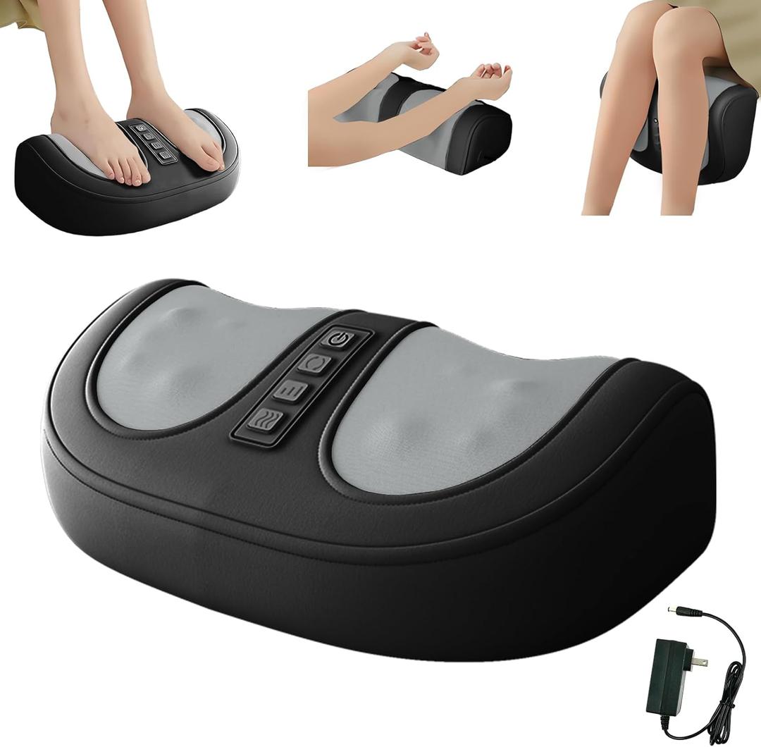Foot Massager with Heat,with 3 Intensity Levels Shiatsu Kneading,Dual-Frequency Red Light 107.6F Constant Temperature,Ideal for Feet Pain Relief at Home and Office (Black)