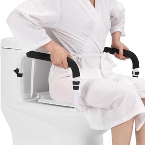 Toilet Safety Rail, Safety Frame for Toilet Seat, Toilet Grab Bar with Adjustable Width for Seniors Supports 350lbs (Black and White)