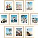 decorUhome 8.5 by 11 Picture Frame Set of 10, Display Photos 6x8 with Mat or 8.5x11 Unmatted for Picture Frames Collage Wall Decor, Natural