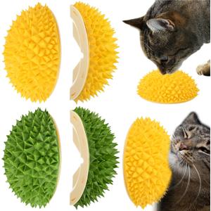 Hiboom 2 Pcs Cat Wall Corner Scratcher Durian Shaped Self Groomer Face Scratcher Massage Comb Grooming Brush Tool for Indoor Long & Short Fur Kitten Dogs, Green and Yellow