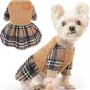 Dog Sweater Dog Winter Clothes for Small Dogs Boy Girl Fall Puppy Dress Warm Fleece Chihuahua Yorkie Teacup Doggy Sweaters Dresses for Small Dogs Girl Cat Outfits, Brown Plaid, Size: Small (Chest 15in )